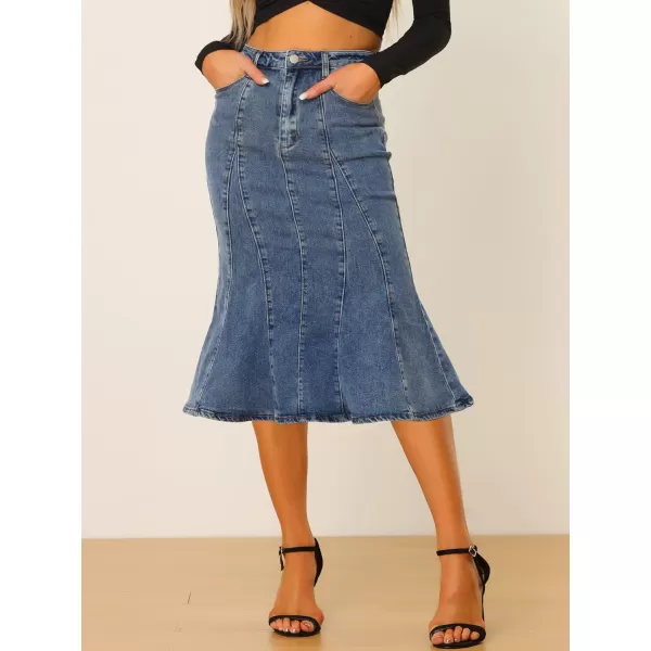 Allegra K Women's Fishtail Bodycon Skirt High Waist Long Denim Jean Skirt