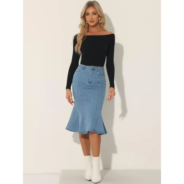 Allegra K Women's Fishtail Bodycon Skirt High Waist Long Denim Jean Skirt