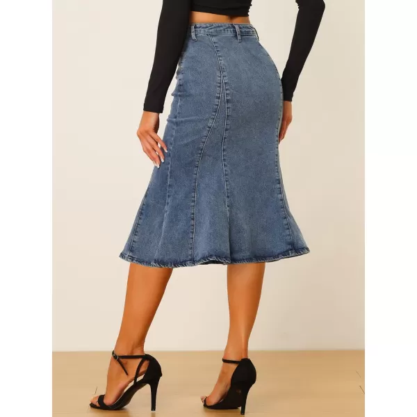 Allegra K Women's Fishtail Bodycon Skirt High Waist Long Denim Jean Skirt