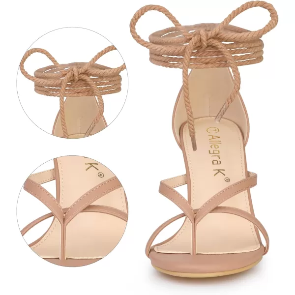 Allegra K Women's Flip Flops Chunky Heel Lace Up Heels Thong Sandals