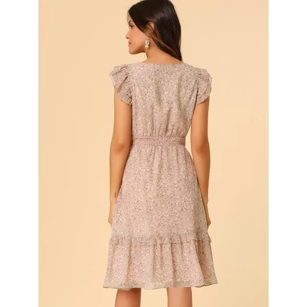Allegra K Women's Floral Dress Flutter Sleeves 2023 V Neck Smocked Ruffle Dress