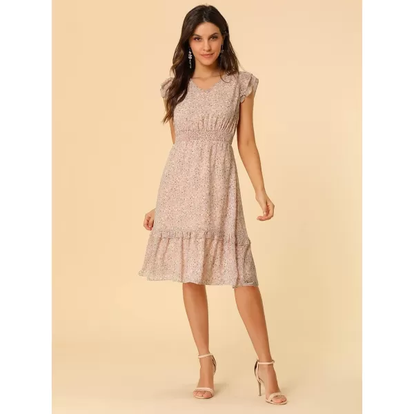Allegra K Women's Floral Dress Flutter Sleeves 2023 V Neck Smocked Ruffle Dress