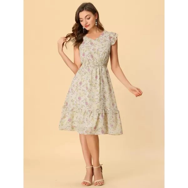 Allegra K Women's Floral Dress Flutter Sleeves 2023 V Neck Smocked Ruffle Dress