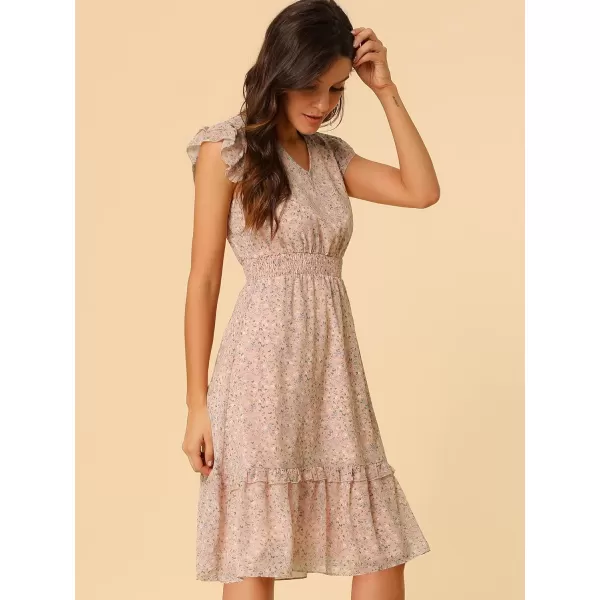Allegra K Women's Floral Dress Flutter Sleeves 2023 V Neck Smocked Ruffle Dress