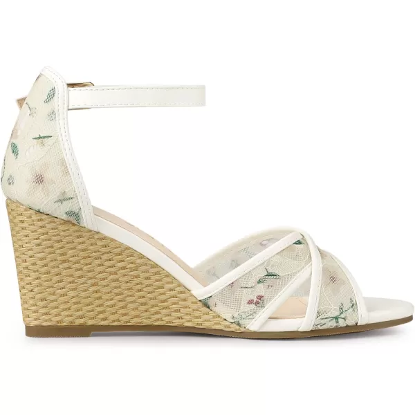 Allegra K Women's Floral Lace Mesh Wedges Sandals