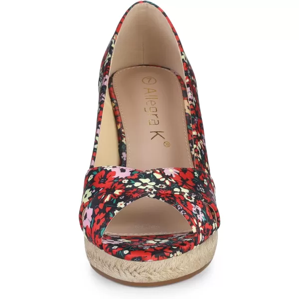 Allegra K Women's Floral Peep Toe Platform Pumps Wedge Sandals