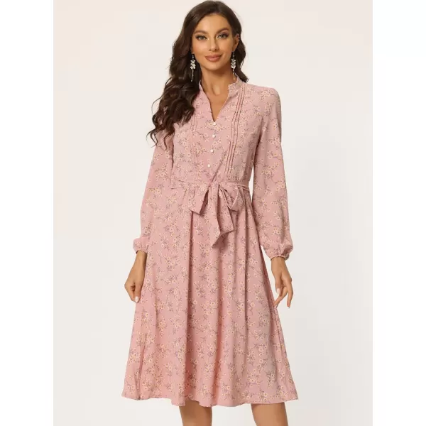 Allegra K Women's Floral Print Long Sleeve Spring Flowy Midi Boho Dress