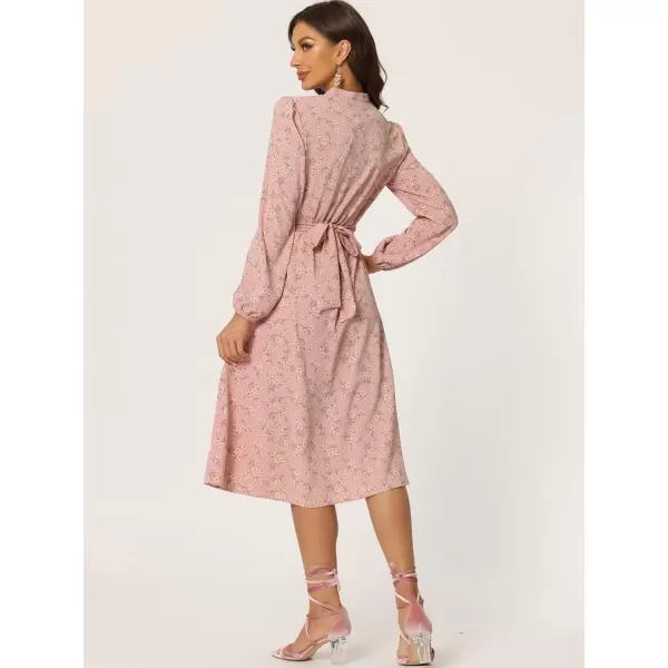 Allegra K Women's Floral Print Long Sleeve Spring Flowy Midi Boho Dress