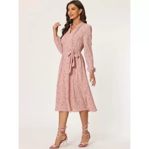 Allegra K Women's Floral Print Long Sleeve Spring Flowy Midi Boho Dress