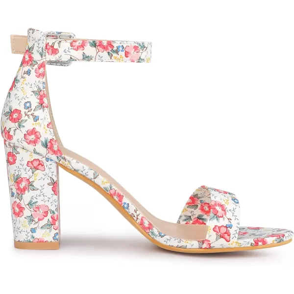 Allegra K Women's Floral Print Open Toe Block High Heels Summer Sandals