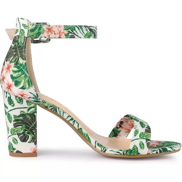 Allegra K Women's Floral Print Open Toe Block High Heels Summer Sandals