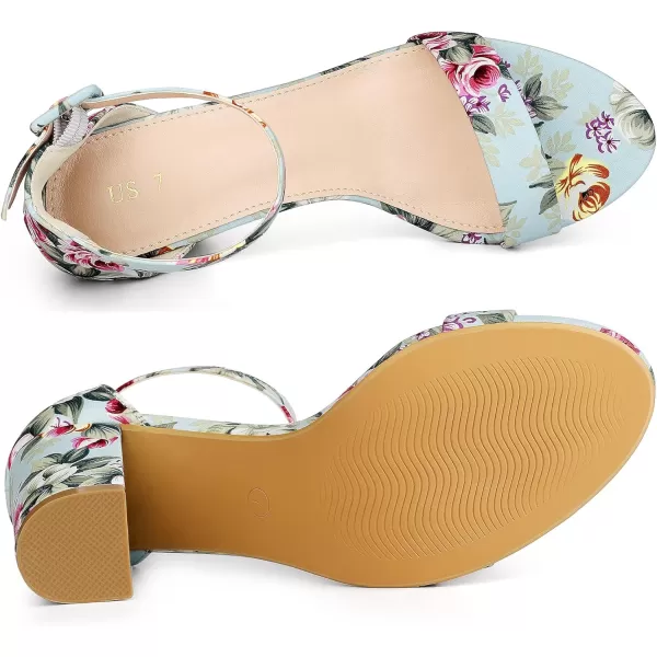 Allegra K Women's Floral Print Open Toe Block High Heels Summer Sandals