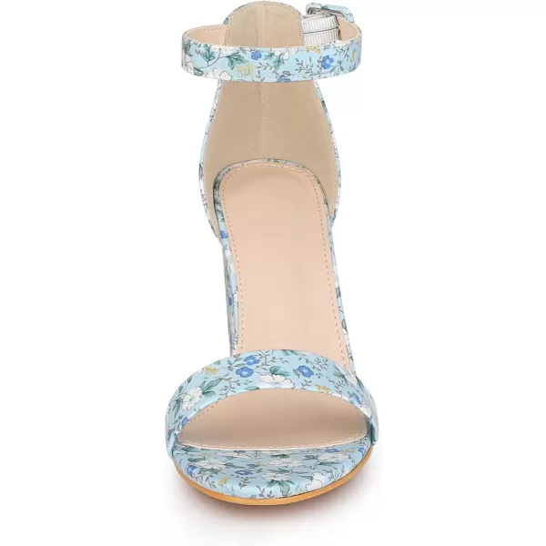 Allegra K Women's Floral Print Open Toe Block High Heels Summer Sandals