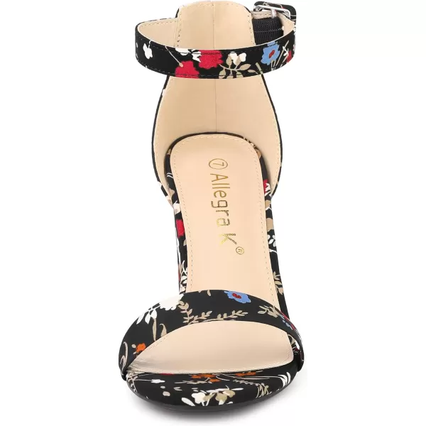 Allegra K Women's Floral Print Open Toe Block High Heels Summer Sandals