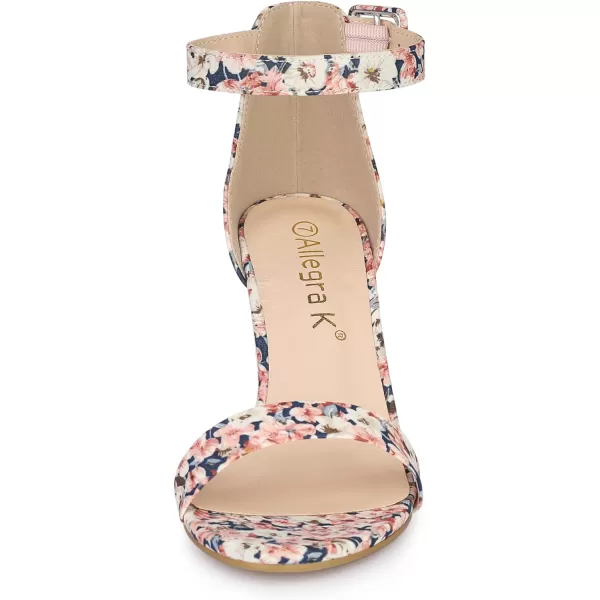 Allegra K Women's Floral Print Open Toe Block High Heels Summer Sandals