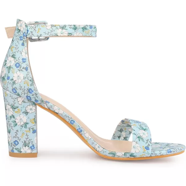 Allegra K Women's Floral Print Open Toe Block High Heels Summer Sandals