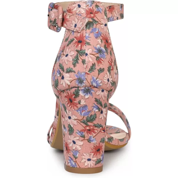 Allegra K Women's Floral Print Open Toe Block High Heels Summer Sandals