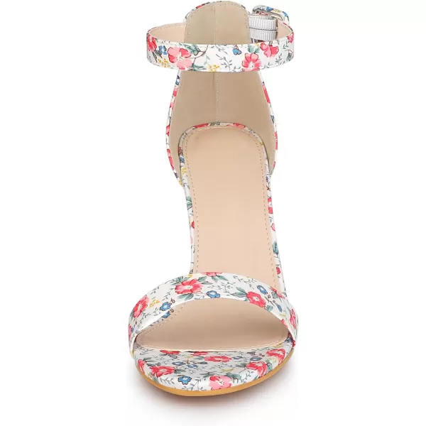 Allegra K Women's Floral Print Open Toe Block High Heels Summer Sandals