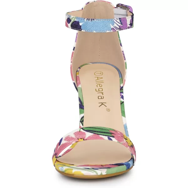 Allegra K Women's Floral Print Open Toe Block High Heels Summer Sandals