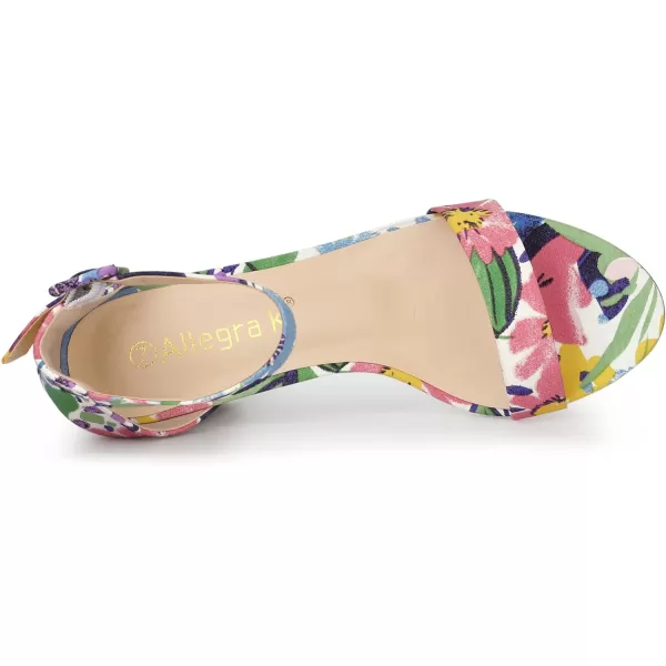 Allegra K Women's Floral Print Open Toe Block High Heels Summer Sandals