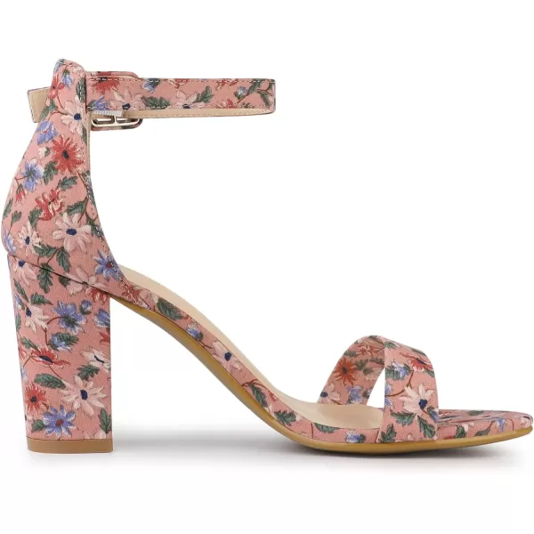 Allegra K Women's Floral Print Open Toe Block High Heels Summer Sandals