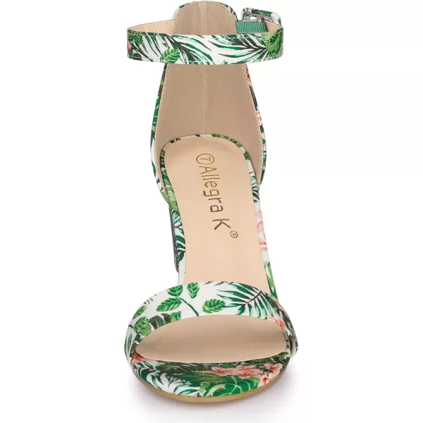 Allegra K Women's Floral Print Open Toe Block High Heels Summer Sandals