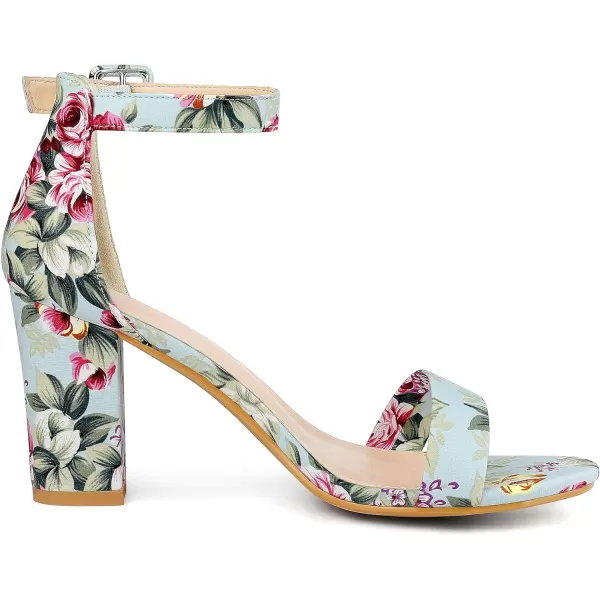 Allegra K Women's Floral Print Open Toe Block High Heels Summer Sandals