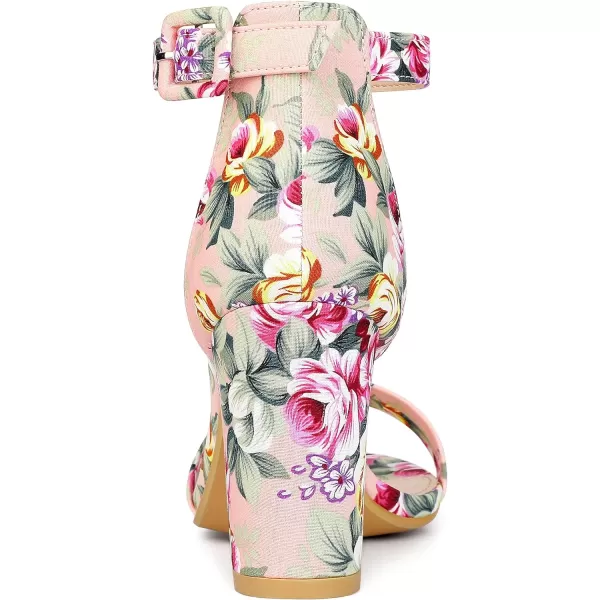 Allegra K Women's Floral Print Open Toe Block High Heels Summer Sandals