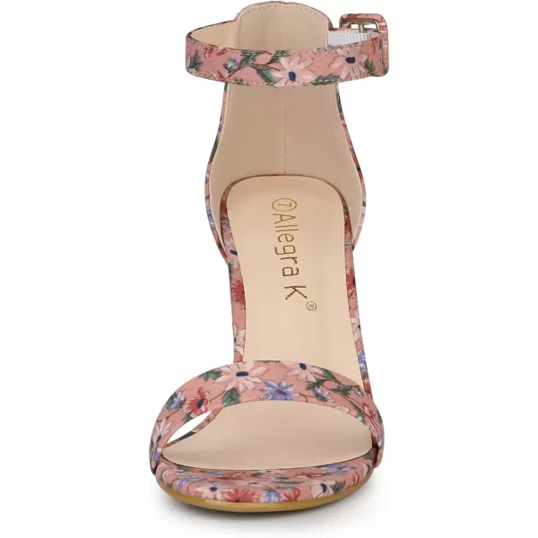 Allegra K Women's Floral Print Open Toe Block High Heels Summer Sandals