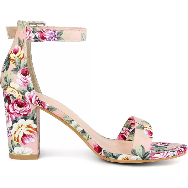 Allegra K Women's Floral Print Open Toe Block High Heels Summer Sandals