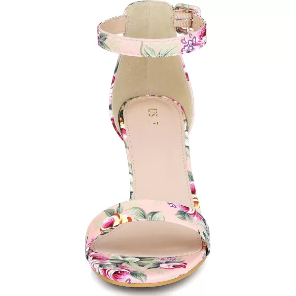 Allegra K Women's Floral Print Open Toe Block High Heels Summer Sandals