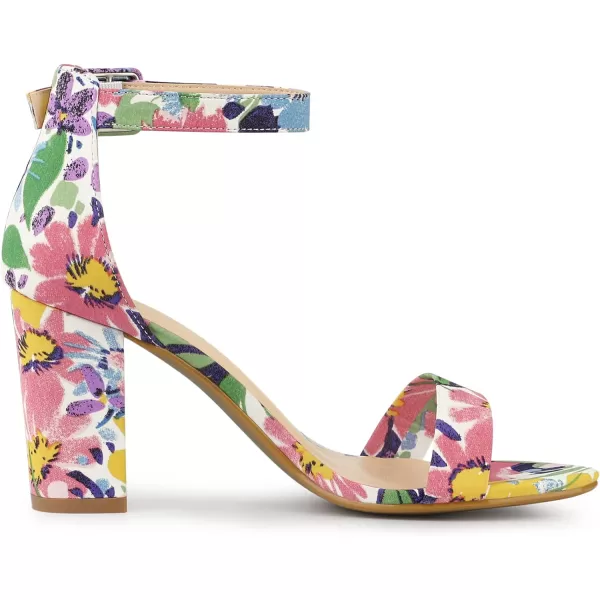 Allegra K Women's Floral Print Open Toe Block High Heels Summer Sandals