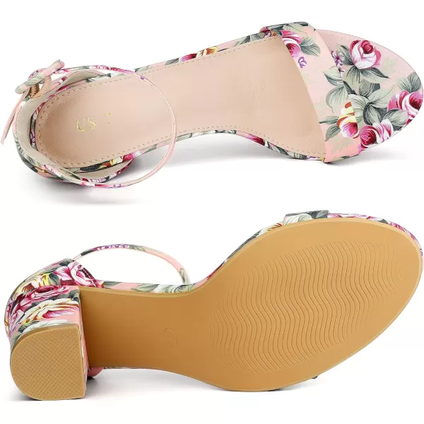 Allegra K Women's Floral Print Open Toe Block High Heels Summer Sandals