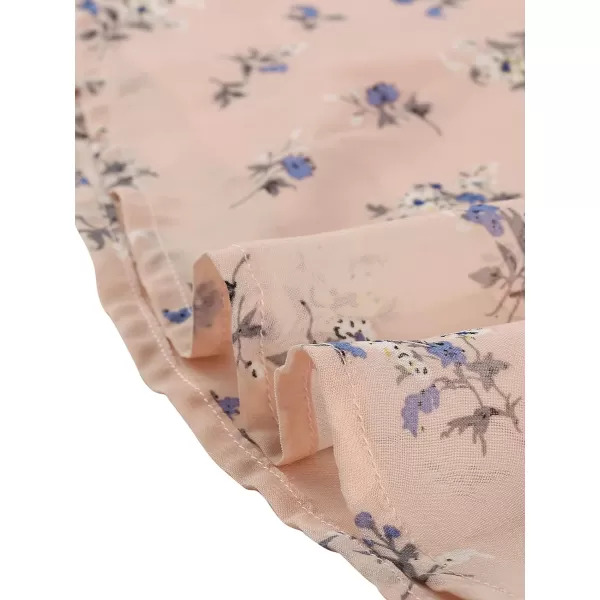 Allegra K Women's Floral Printed Spring Summer Flare Short Sleeve Lace-up V Neck Chiffon Dress