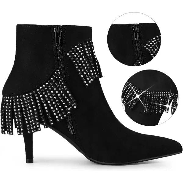 Allegra K Women's Fringe Heels Boot Rhinestone Stiletto Heel Ankle Boots