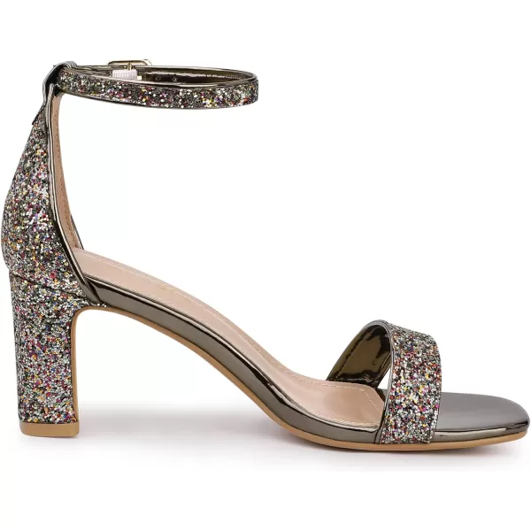 Allegra K Women's Glitter Ankle Strap Chunky Heeled Sandals