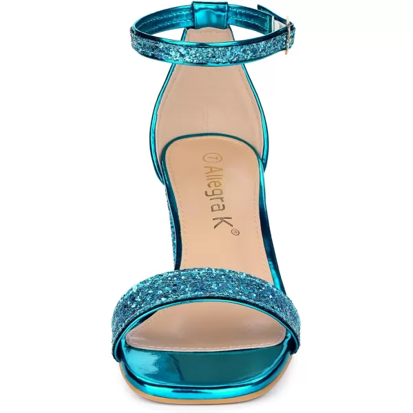 Allegra K Women's Glitter Ankle Strap Chunky Heeled Sandals