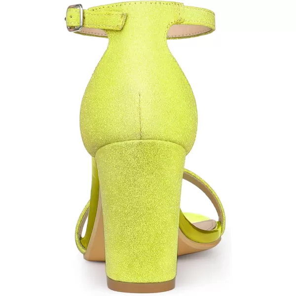 Allegra K Women's Glitter Ankle Strap Chunky Heels Sandals