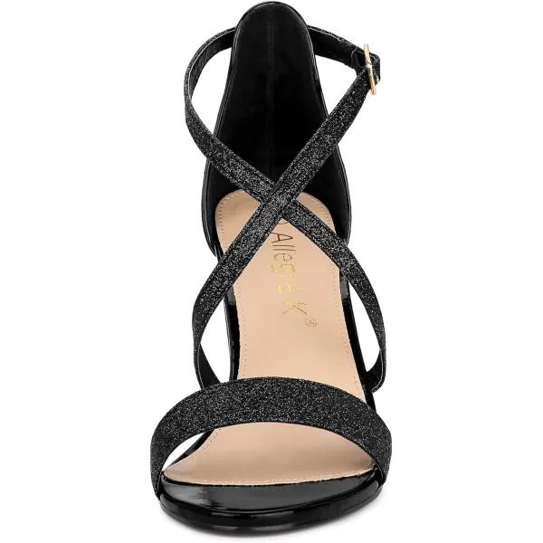 Allegra K Women's Glitter Crisscross Strap Block Heels Sandals