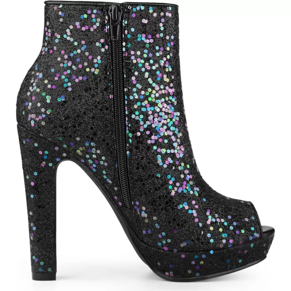 Allegra K Women's Glitter Platform Chunky Heeled Open Toe Heel Ankle Boots