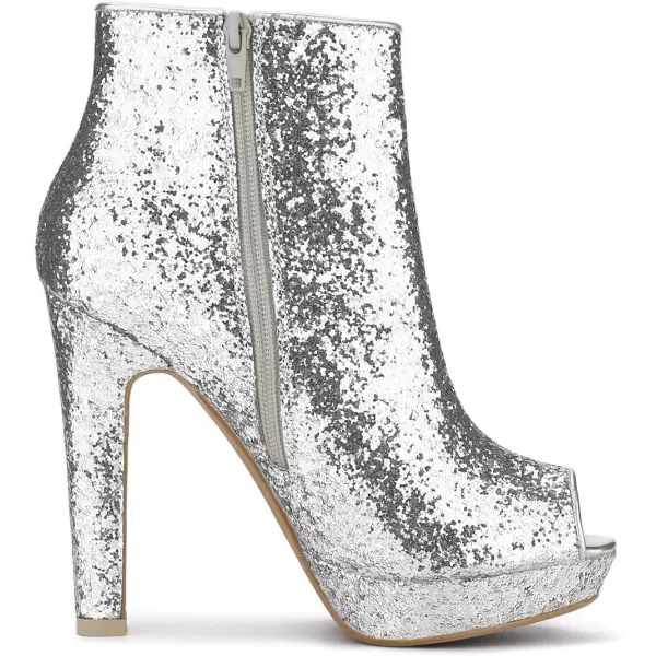 Allegra K Women's Glitter Platform Chunky Heeled Open Toe Heel Ankle Boots