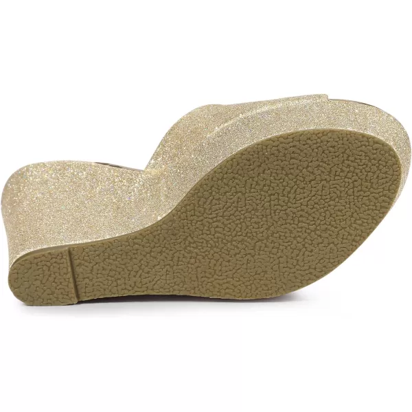 Allegra K Women's Glitter Platform Slip on Wedge Heels Sandals