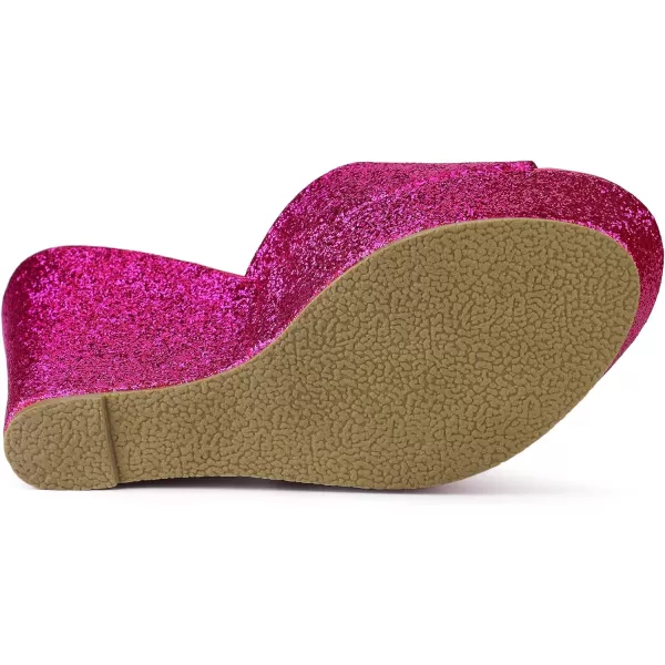 Allegra K Women's Glitter Platform Slip on Wedge Heels Sandals