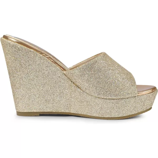 Allegra K Women's Glitter Platform Slip on Wedge Heels Sandals