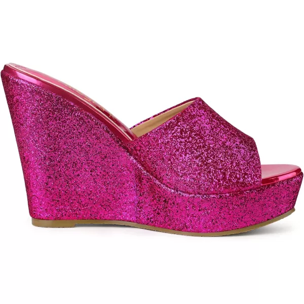 Allegra K Women's Glitter Platform Slip on Wedge Heels Sandals