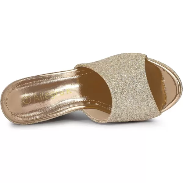 Allegra K Women's Glitter Platform Slip on Wedge Heels Sandals