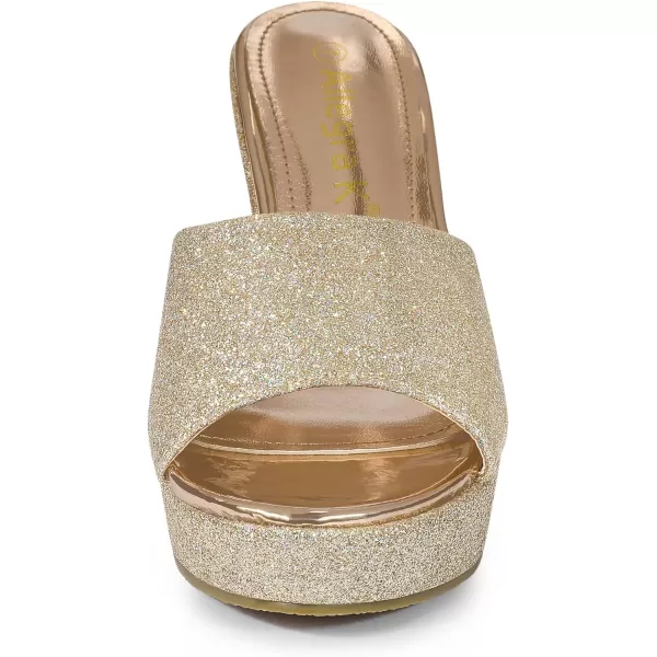 Allegra K Women's Glitter Platform Slip on Wedge Heels Sandals