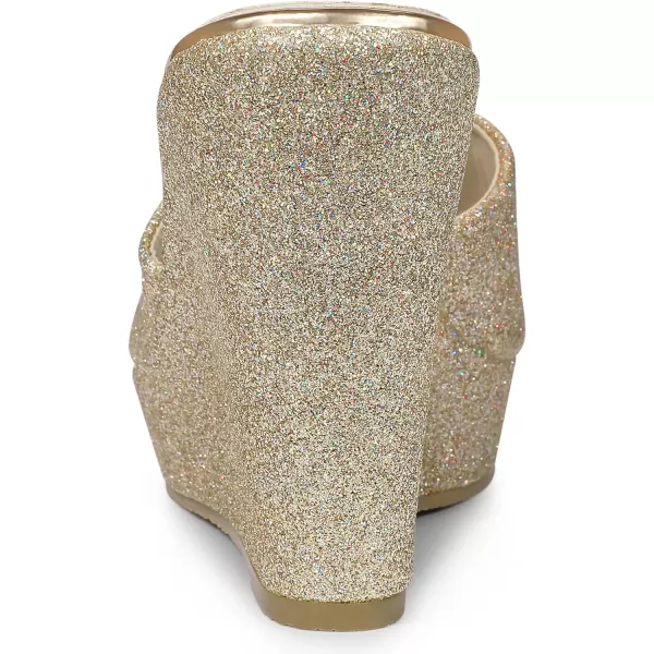 Allegra K Women's Glitter Platform Slip on Wedge Heels Sandals