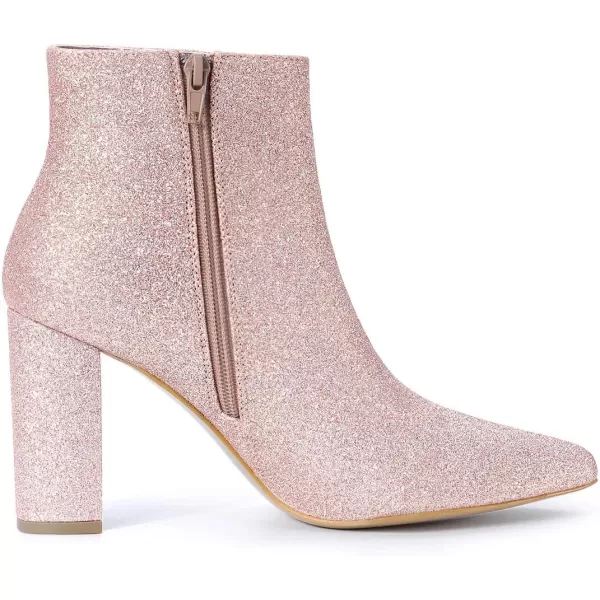 Allegra K Women's Glitter Pointed Toe Chunky Heel Ankle Boots