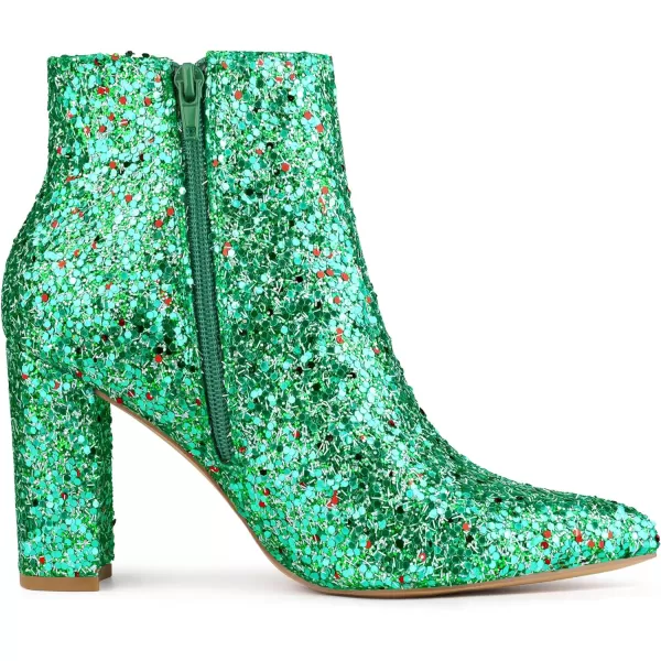 Allegra K Women's Glitter Pointed Toe Chunky Heel Ankle Boots